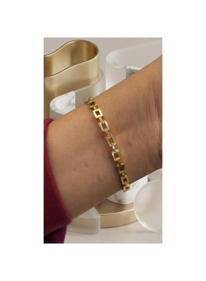 Gold Stainless Steel Geometric Link Chain Bracelet