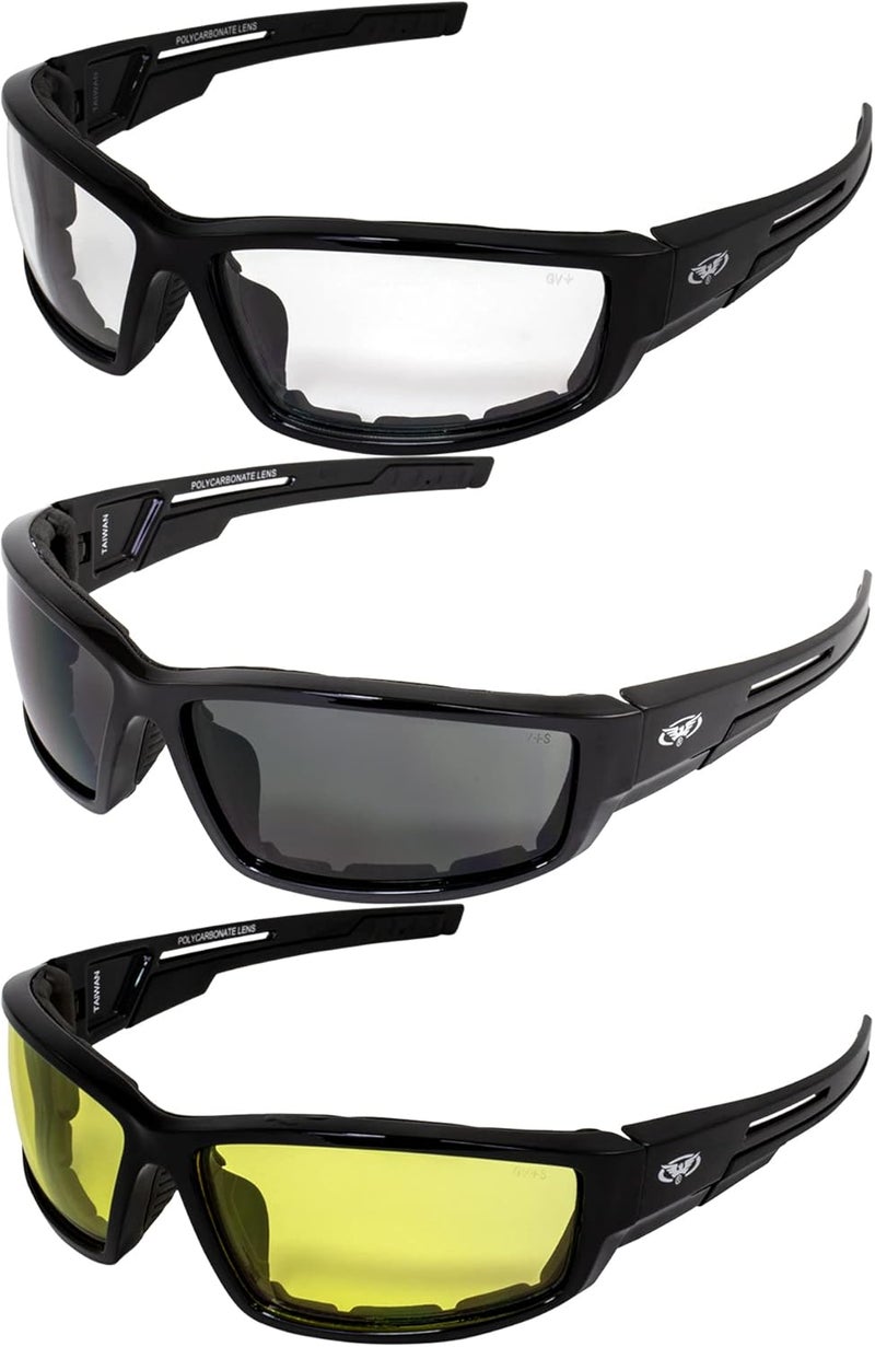 Global Vision Sly Padded Motorcycle Sunglasses - Clear, Smoke & Yellow Lenses - Image 1
