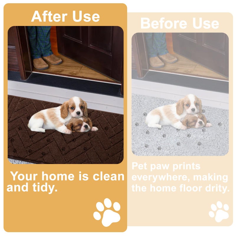 Tindbea Dog Mat for Muddy Paws,Absorbs Moisture Dirt Non-Slip Washable Mud Mat for Dogs,Soft Rubber Backing Front Inside Pet Rug for Entryway, Mud Dog Paws, Patio(24"x59",Coffee) - Image 2