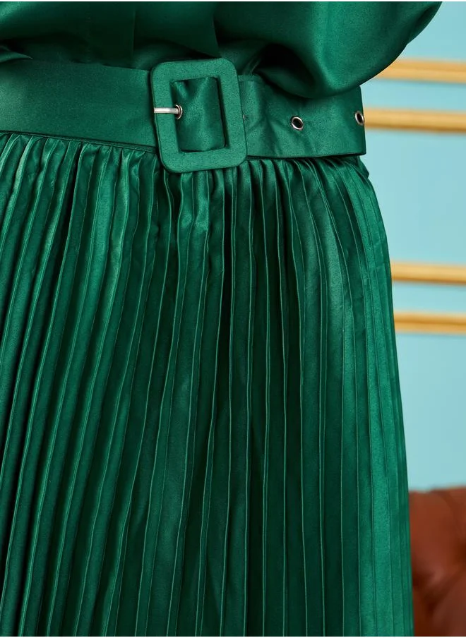 SASSAFRAS Pleated Satin Skirt with Belt by Styli