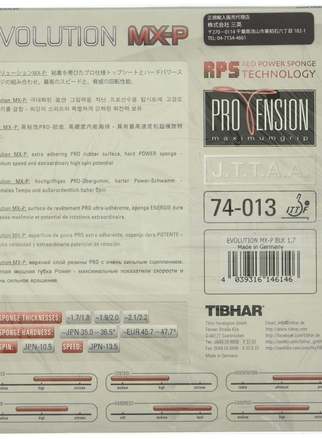 Tibhar Evolution MX-P Black 1,7 mm Table Tennis Rubber - Image 2