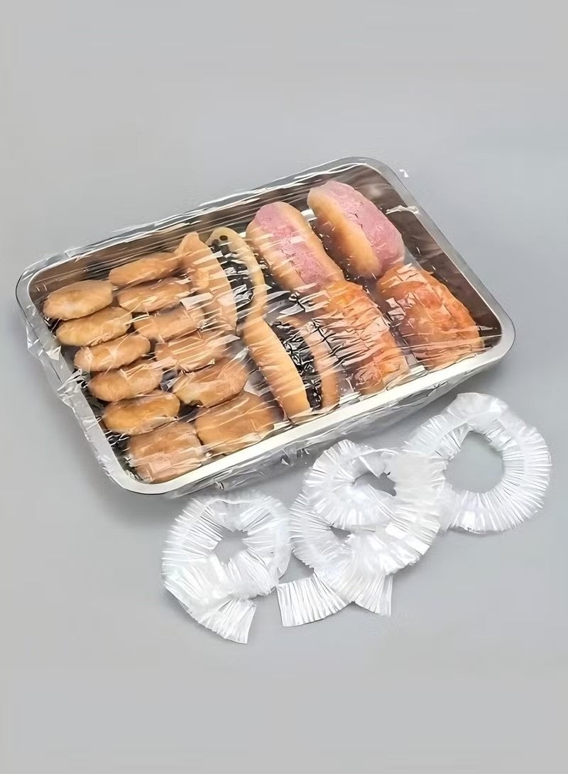 Monda 100PCS Disposable Elastic Food Covers Clear Plastic Wrap Bowl Covers Food Storage Protectors Stretchable Hygienic Food Cover for Kitchen Fridge Fruits Vegetables Party Leftovers - Image 2