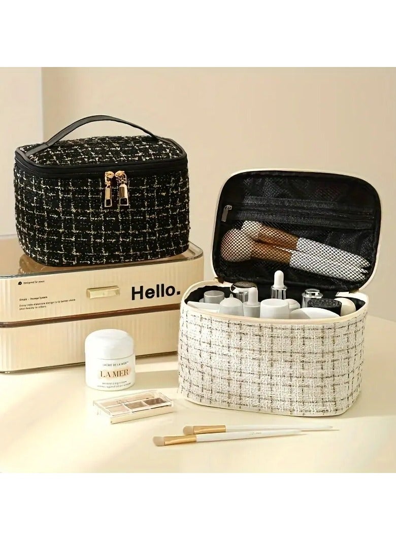 أوريتي حقيبة مستحضرات التجميل للسفر ذات القدرة الكبيرة-منظم مكياج سحاب أنيق محمول مع مقبض، حقيبة غسيل أدوات الاستحمام للنساء، أساسيات السفر-أسود - Image 5