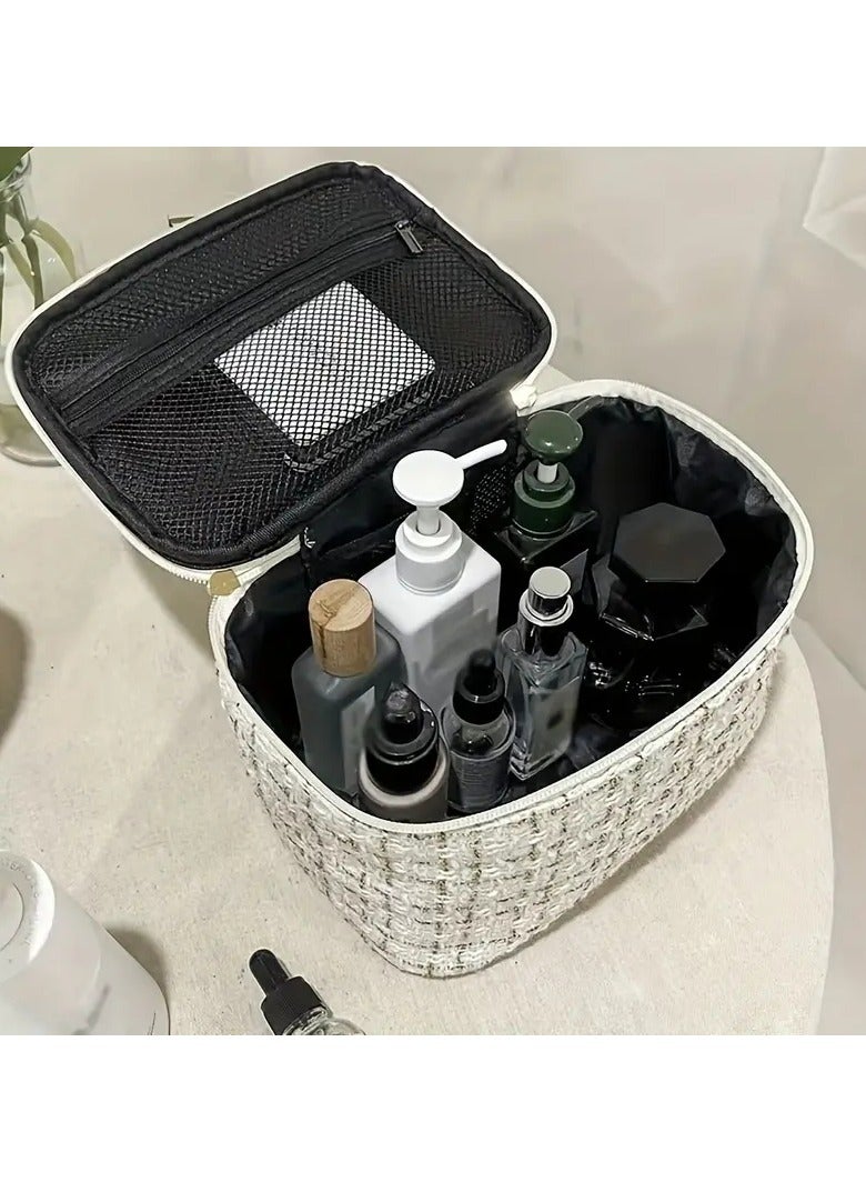 أوريتي حقيبة مستحضرات التجميل للسفر ذات القدرة الكبيرة-منظم مكياج سحاب أنيق محمول مع مقبض، حقيبة غسيل أدوات الاستحمام للنساء، أساسيات السفر-أسود - Image 3