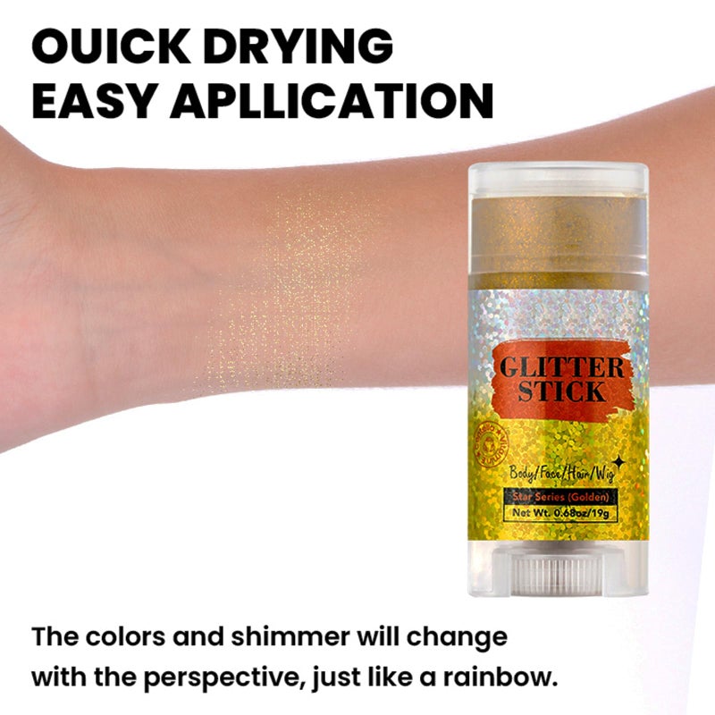 MEICOLY Gold Face Body Glitter Stick,Music Festival Accessories Outfits for Women,Sparkle Glitter Makeup for Face/Body/Hair/,Hair Glitter for Kids,Mardi Gras Accessories,Fine Glitter - Image 5