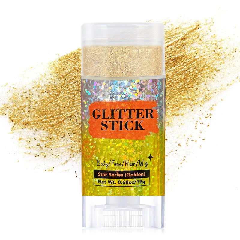 MEICOLY Gold Face Body Glitter Stick,Music Festival Accessories Outfits for Women,Sparkle Glitter Makeup for Face/Body/Hair/,Hair Glitter for Kids,Mardi Gras Accessories,Fine Glitter - Image 1