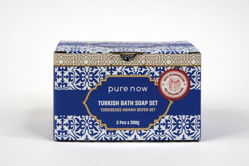Hammam Soap Set 3 x 200 g Natural Soap Made from 100 Olive Oil Vegan Handmade No Fragrances With Kese Exfoliating Glove For Sensitive Skin