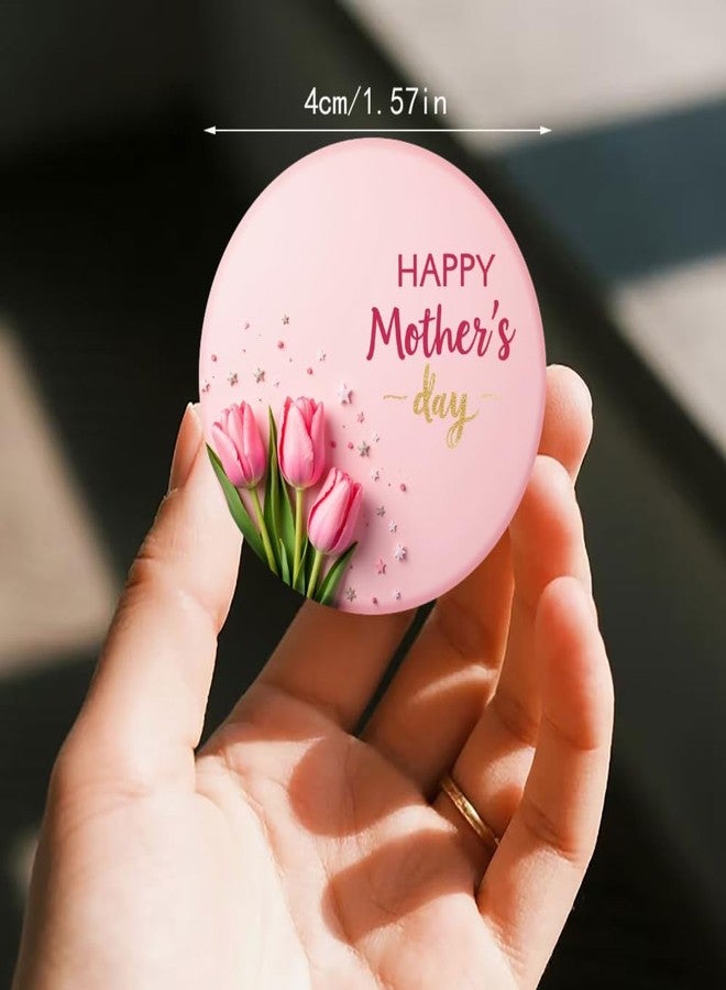 SLGIFT 48pcs Circular Stickers Pink Tulip Flowers Happy Mothers Day Gift Packaging Stickers - Image 3