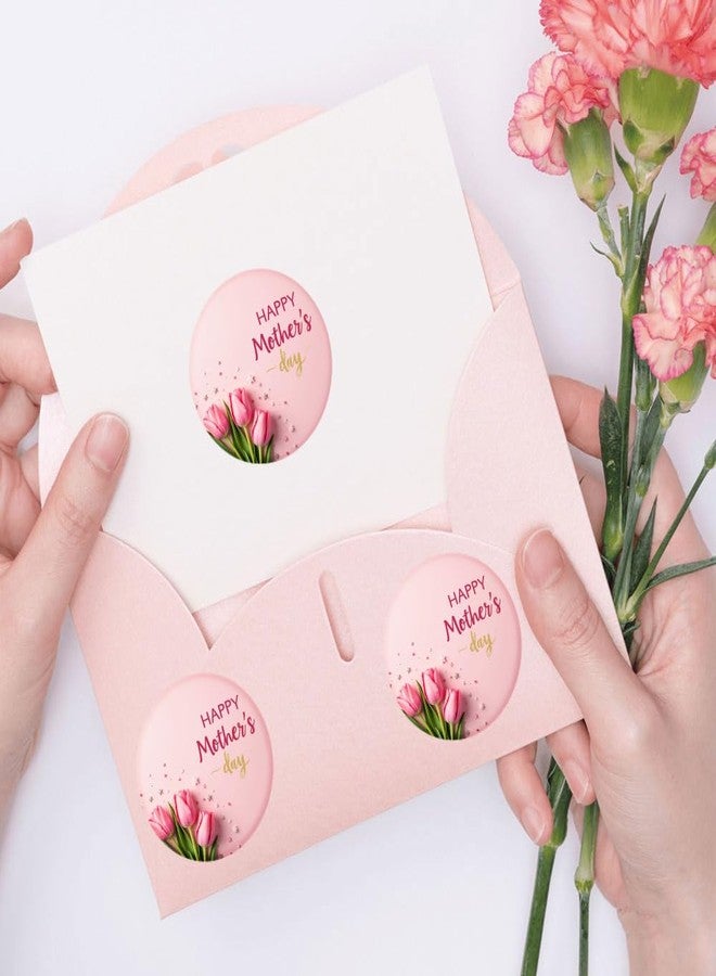 SLGIFT 48pcs Circular Stickers Pink Tulip Flowers Happy Mothers Day Gift Packaging Stickers - Image 2