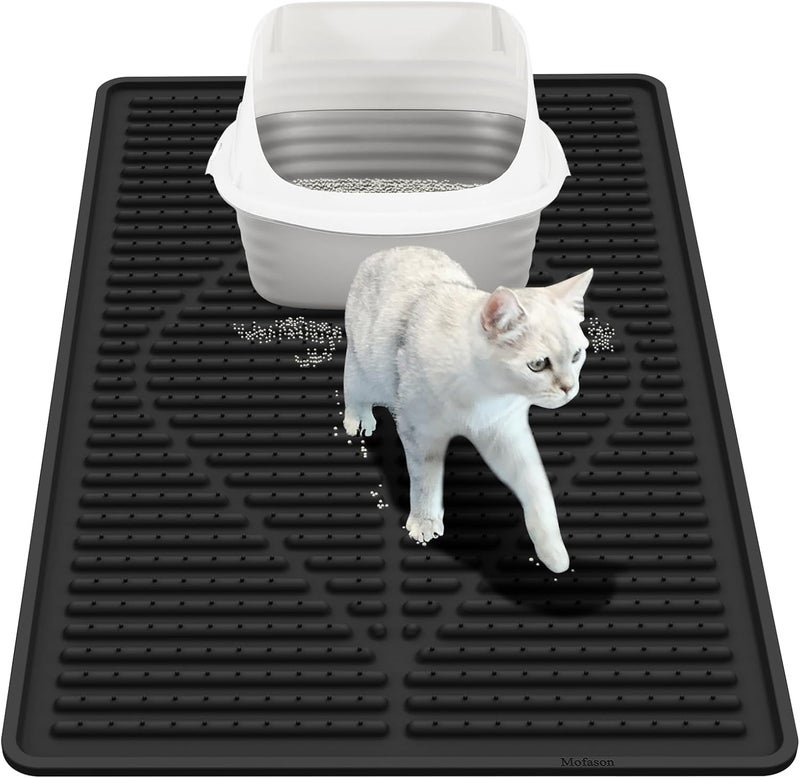 Mofason Cat Litter Mat XXL - Waterproof Kitty Litter Box mat for Floor - Extra Large Pet Trapping Litter Rug Pad - Silicone Cat Supplies & Accessories for Indoor Cats (38" x 25") -Black - Image 1