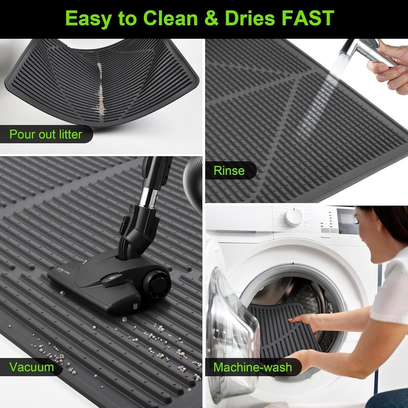 Mofason Cat Litter Mat XXL - Waterproof Kitty Litter Box mat for Floor - Extra Large Pet Trapping Litter Rug Pad - Silicone Cat Supplies & Accessories for Indoor Cats (38" x 25") -Black - Image 4