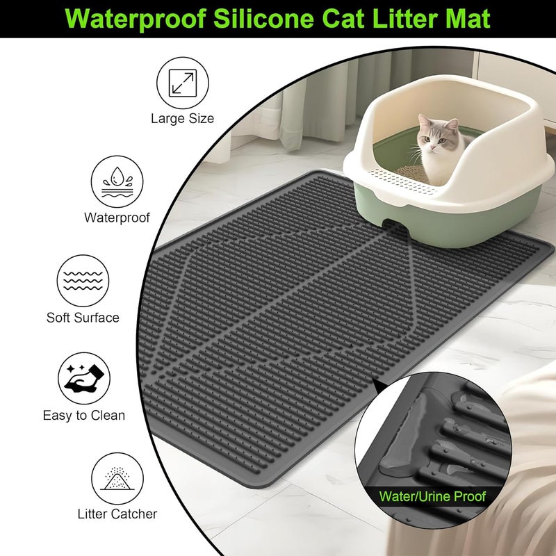 Mofason Cat Litter Mat XXL - Waterproof Kitty Litter Box mat for Floor - Extra Large Pet Trapping Litter Rug Pad - Silicone Cat Supplies & Accessories for Indoor Cats (38" x 25") -Black - Image 2