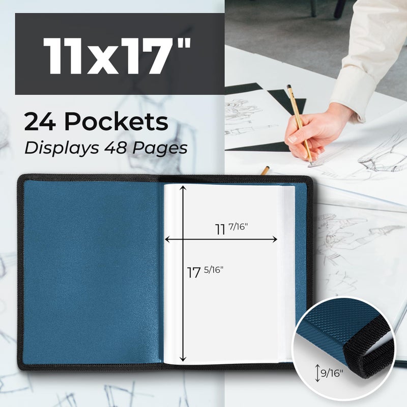 Dunwell 11x17 Art Portfolio Binder with Mounting Paper - (Blue) Large Portfolio Folder for Artwork Displays 48 Pages, 11 x 17 Presentation Folder with Plastic Sleeves, Portfolio Binder Organizer - Image 3