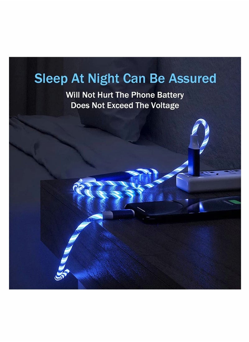 Beauenty Multi USB Cable 3 in 1, Blue Led Flowing Charging Cable Shining, Glow in The Dark USB Car Charger Cable, Visible Light Up Led Charger, for iOS Phone Android USB Type C Cable (1.2m) - Image 5