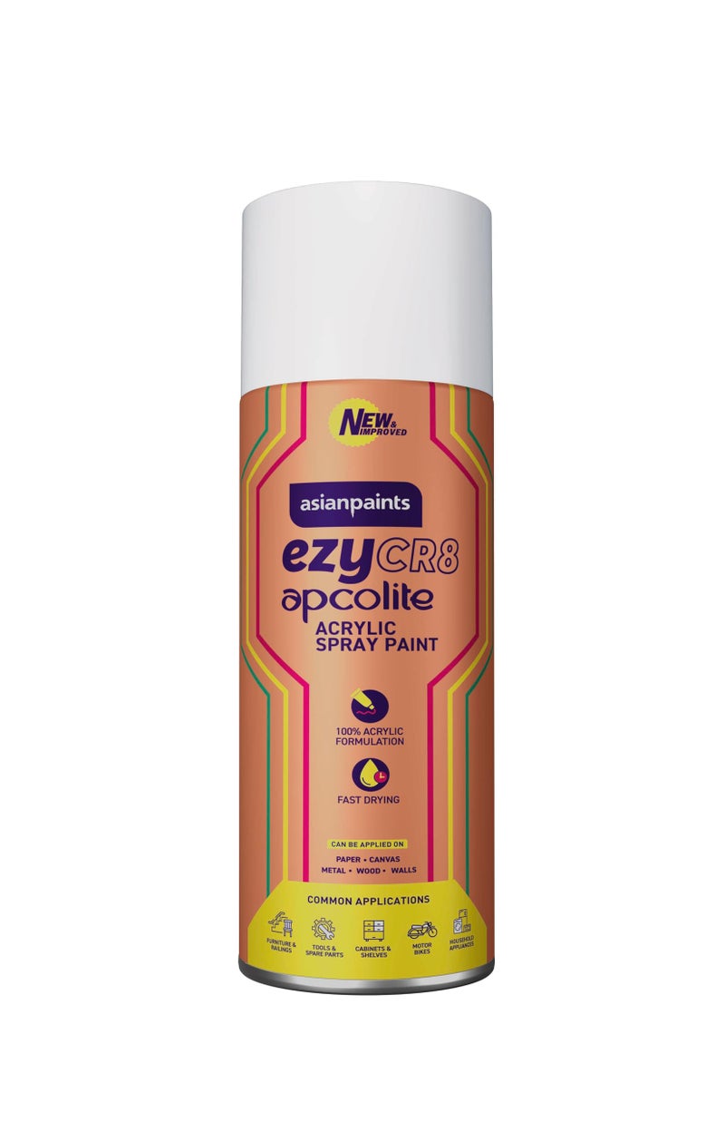 Asian Paints ezyCR8 Apcolite DIY Spray Paint – White, 400ml, 100% Acrylic | Multi-Surface Use: Metal, Wood & Walls - Image 1