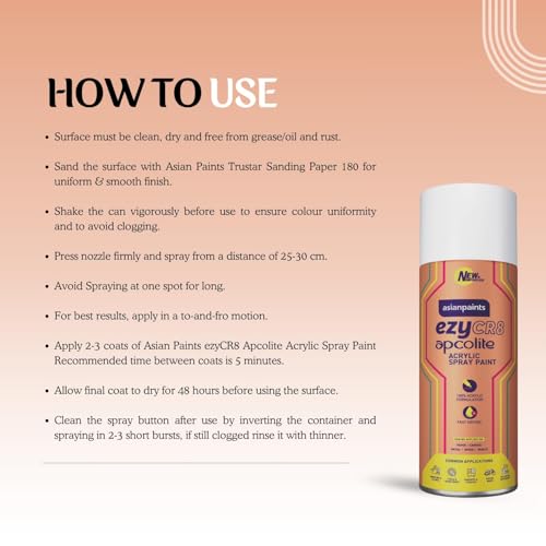 Asian Paints ezyCR8 Apcolite DIY Spray Paint – White, 400ml, 100% Acrylic | Multi-Surface Use: Metal, Wood & Walls - Image 5
