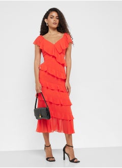 Little Mistress Frill Cold Shoulder Midi Dress  - Image 1