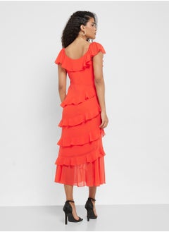 Little Mistress Frill Cold Shoulder Midi Dress  - Image 2