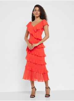 Little Mistress Frill Cold Shoulder Midi Dress  - Image 4