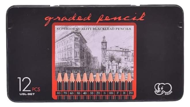 12 Piece Assorted Grade Pencil Set - Black - Image 1