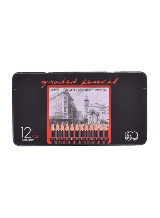 طقم اقلام رصاص درجات مختلفة مكون من 12 قطع - أسود - Image 1