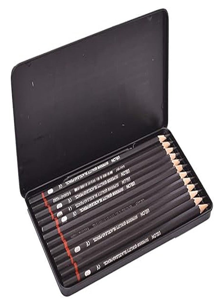 طقم اقلام رصاص درجات مختلفة مكون من 12 قطع - أسود - Image 2