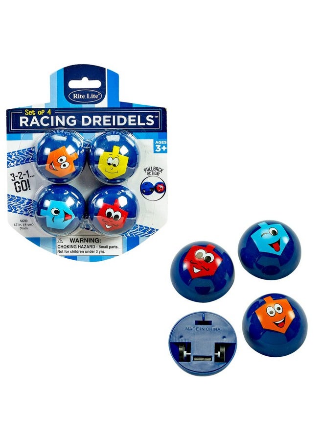 Rite Lite - Chanukah Racing Dreidels Set Of 4 - Pull Back & Race! Hanukkah Gifts Jewish Holiday Party Toys Decorations Party Favors Goodie Bag Rewards For Kids, Festival Of Lights, Fun & Educational! - Image 1