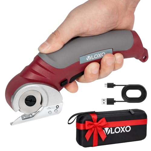 VLOXO Cardboard Cutter, Cordless Electric Scissors with Safety Lock, 4.2V Electric Box Cutter Multi-Cutting Tools, Rechargeable Powerful Scissors for Carpet Leather Felt with Storage Box - Image 1