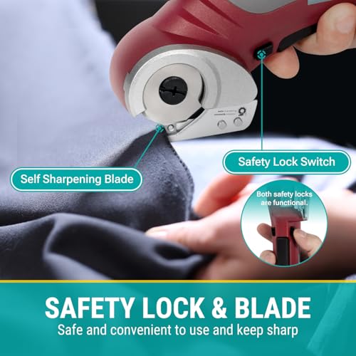 VLOXO Cardboard Cutter, Cordless Electric Scissors with Safety Lock, 4.2V Electric Box Cutter Multi-Cutting Tools, Rechargeable Powerful Scissors for Carpet Leather Felt with Storage Box - Image 3