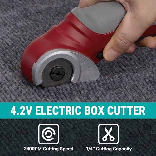 VLOXO Cardboard Cutter, Cordless Electric Scissors with Safety Lock, 4.2V Electric Box Cutter Multi-Cutting Tools, Rechargeable Powerful Scissors for Carpet Leather Felt with Storage Box - Image 4