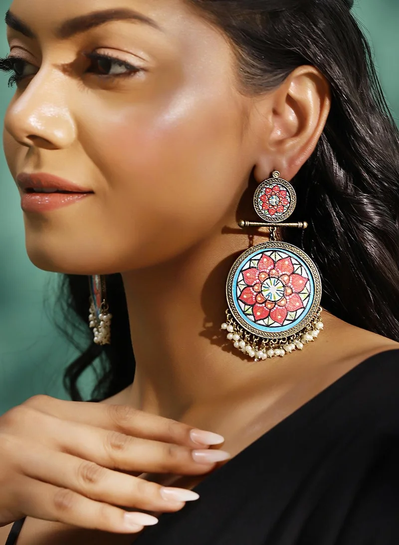 ISHIN Multi Colour Warm Metallic Plated Beaded Chandbali Earring