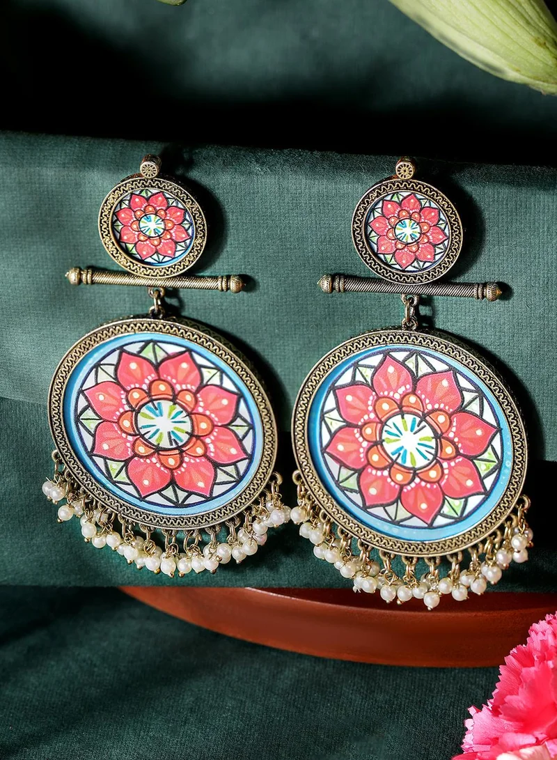 ISHIN Multi Colour Warm Metallic Plated Beaded Chandbali Earring
