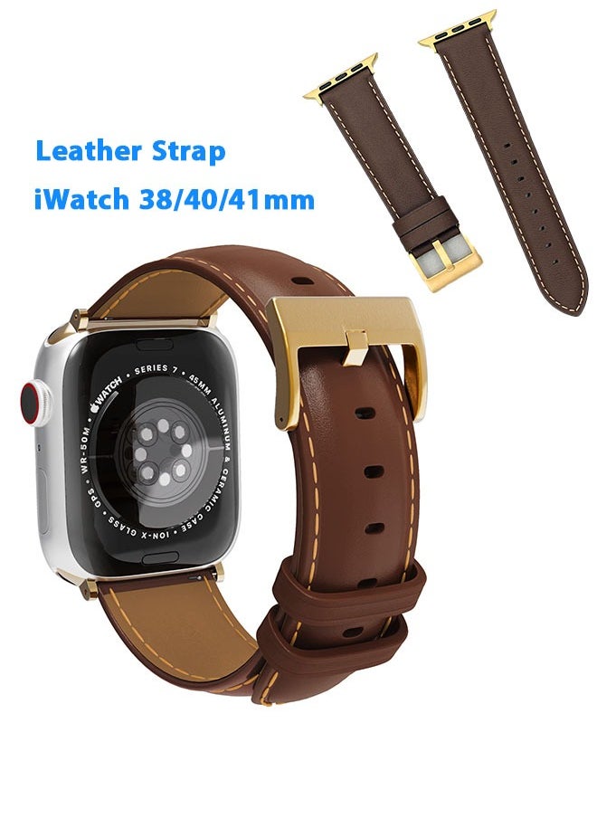 Generic - Genuine Leather Band Strap For Apple Watch Bands 38mm 40mm 41mm, for iWatch Series 8,7,6,5,4,3,2,1, Ultra Sport SE, Dark Coffee Color - Image 1