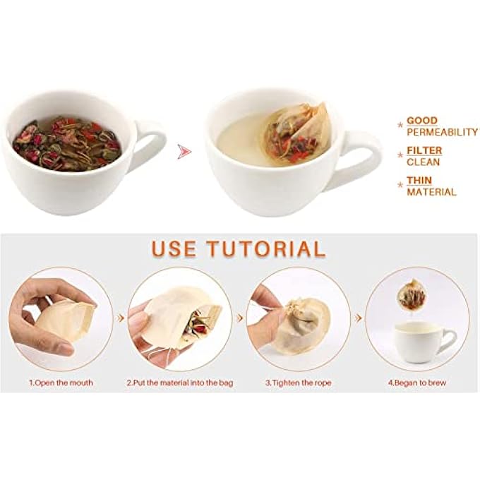 KASTWAVE 300Pcs Disposable Empty Tea Bags Paper Tea Infuser Bag Beige - Image 2