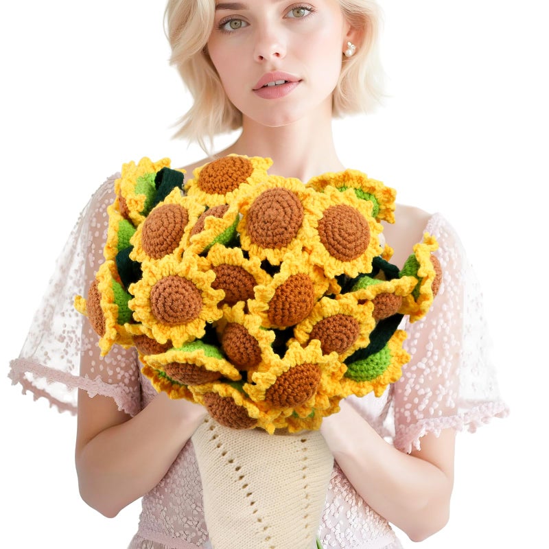Sunflower Gifts for WomenTeacher Appreciation GiftsSunshine Teacher Friend Mom Sister Grandma Birthday Retirement GiftsThank youGet well Sunflower Crochet Flower Bouquet Blanket 31 Inches
