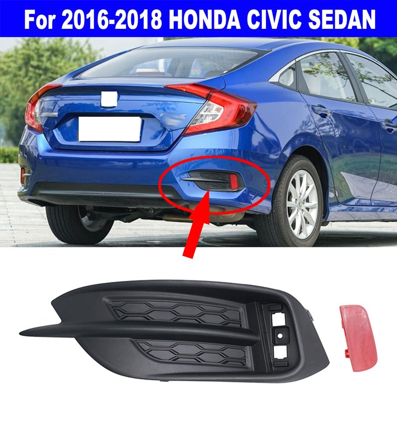 N\D Replacement Passenger side Rear Bumper Reflector and Grille Cover Bezel RH For 2016 2017 2018-2021 HONDA CIVIC SEDAN - Image 2