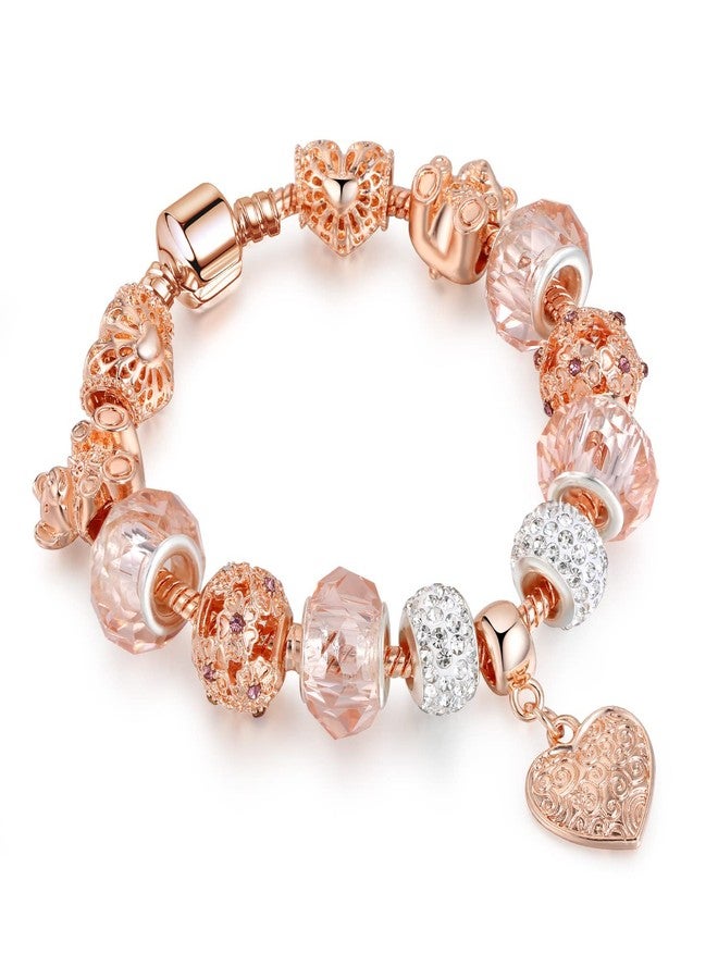 Peora Cubic Zirconia Studded Rose Gold Plated Charm Bracelet Fashion Wear Stylish Hand Jewellery Gift for Girls & Women - Image 1