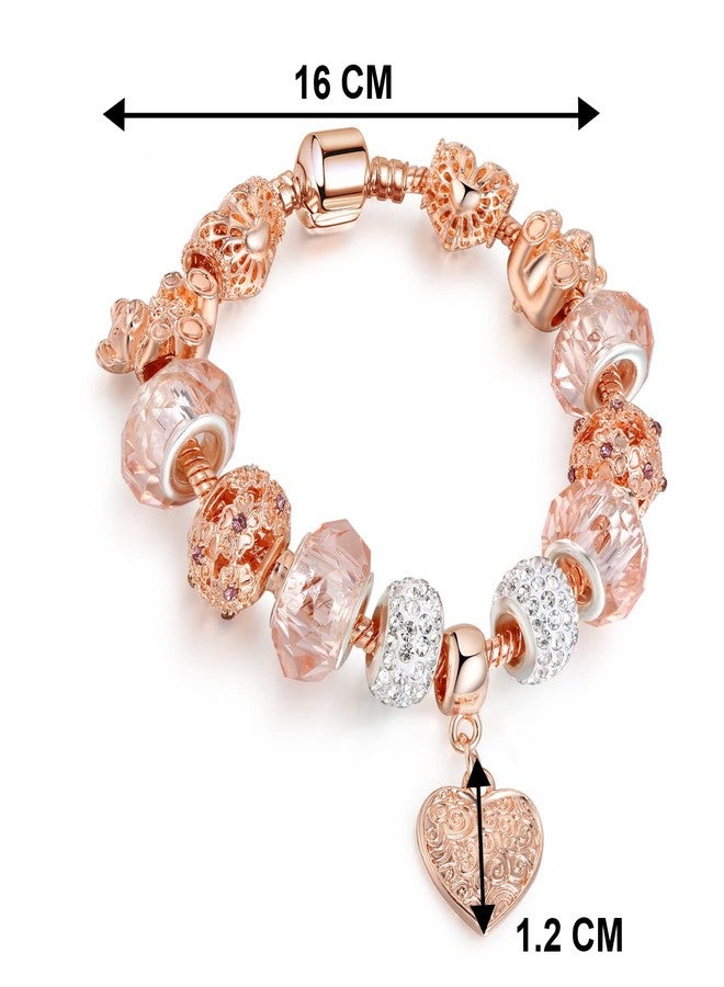 Peora Cubic Zirconia Studded Rose Gold Plated Charm Bracelet Fashion Wear Stylish Hand Jewellery Gift for Girls & Women - Image 4