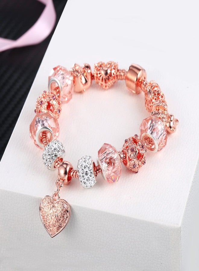 Peora Cubic Zirconia Studded Rose Gold Plated Charm Bracelet Fashion Wear Stylish Hand Jewellery Gift for Girls & Women - Image 5