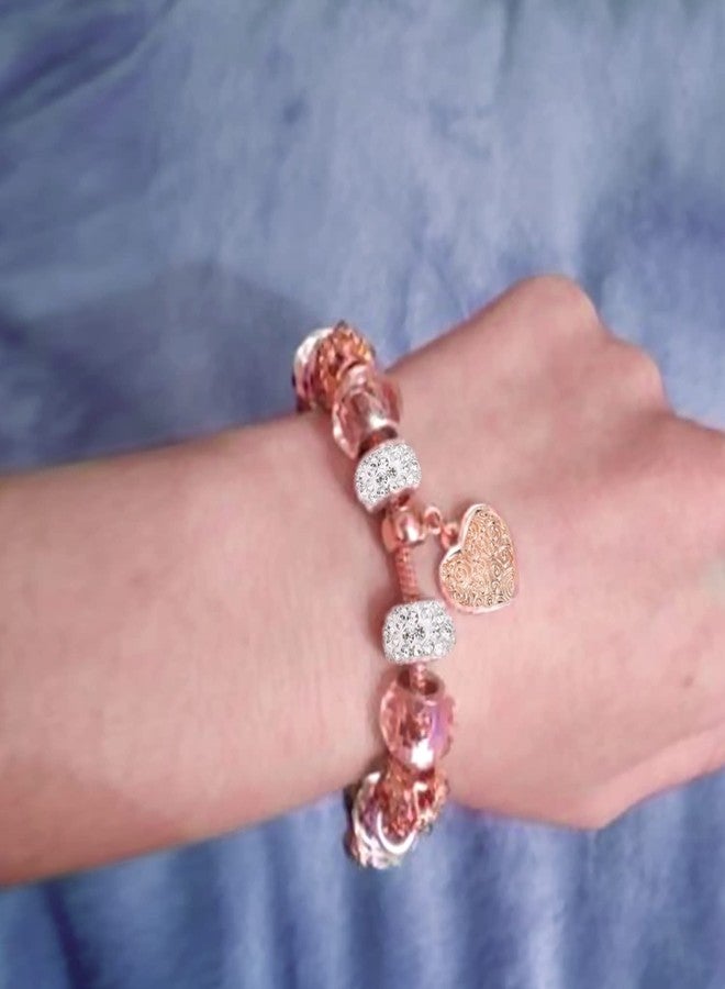 Peora Cubic Zirconia Studded Rose Gold Plated Charm Bracelet Fashion Wear Stylish Hand Jewellery Gift for Girls & Women - Image 2