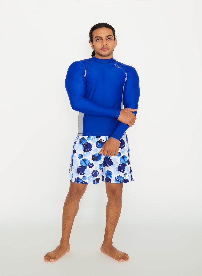 COEGA SUNWEAR COEGA Mens Rashguard Long Sleeve - Navy Watercolour Hexagons - Image 3
