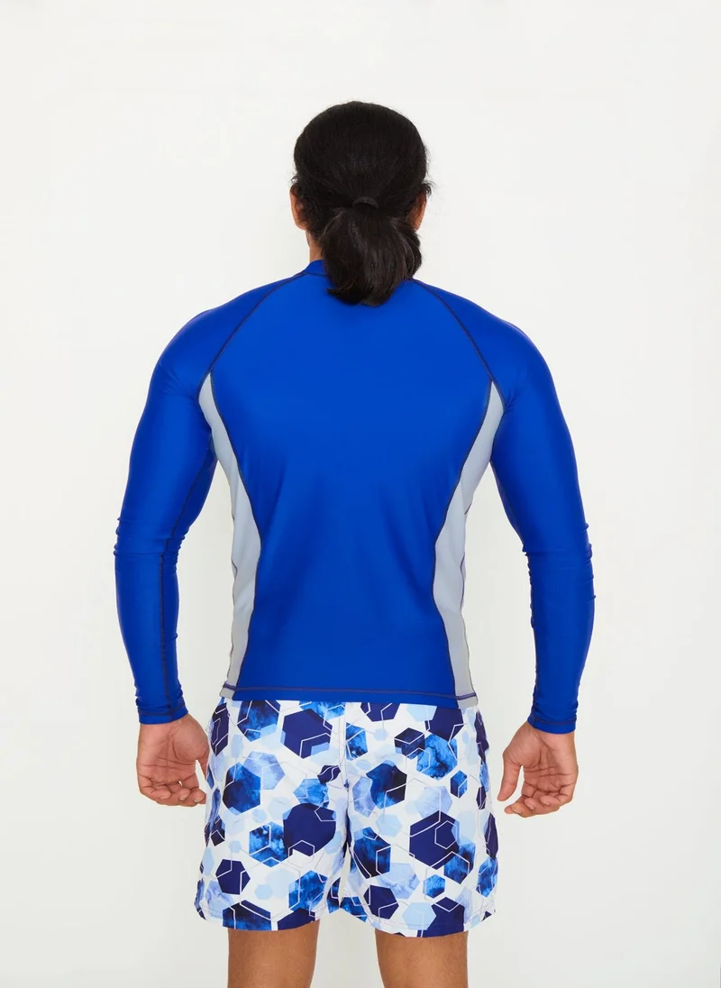 COEGA SUNWEAR COEGA Mens Rashguard Long Sleeve - Navy Watercolour Hexagons