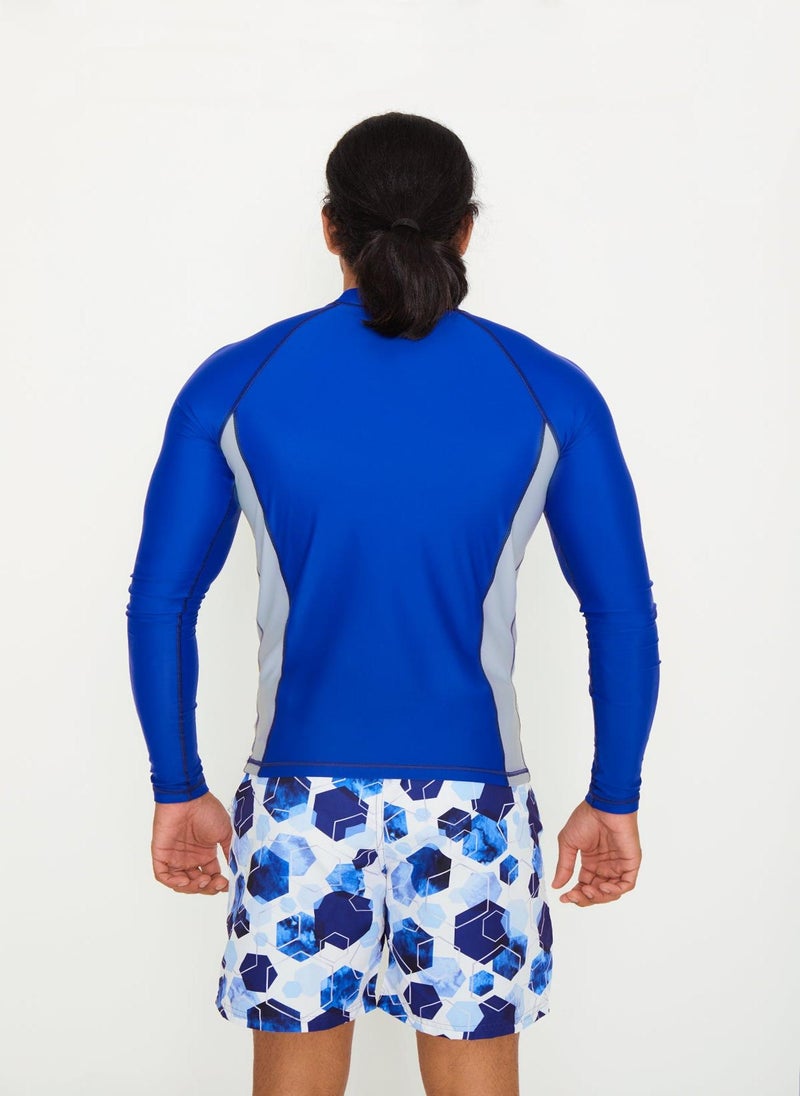 COEGA SUNWEAR COEGA Mens Rashguard Long Sleeve - Navy Watercolour Hexagons - Image 2