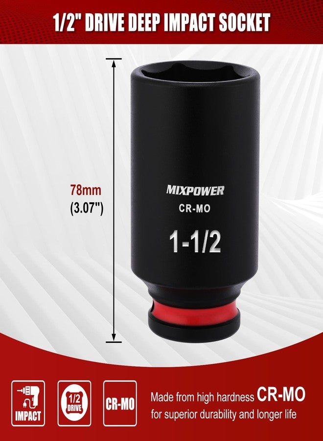 MIXPOWER 1/2" Drive Deep Impact Socket, CR-MO, 1-1/2", SAE, 6 Point, Axle Nut Impact Grade Socket for Easy Removal - Image 3