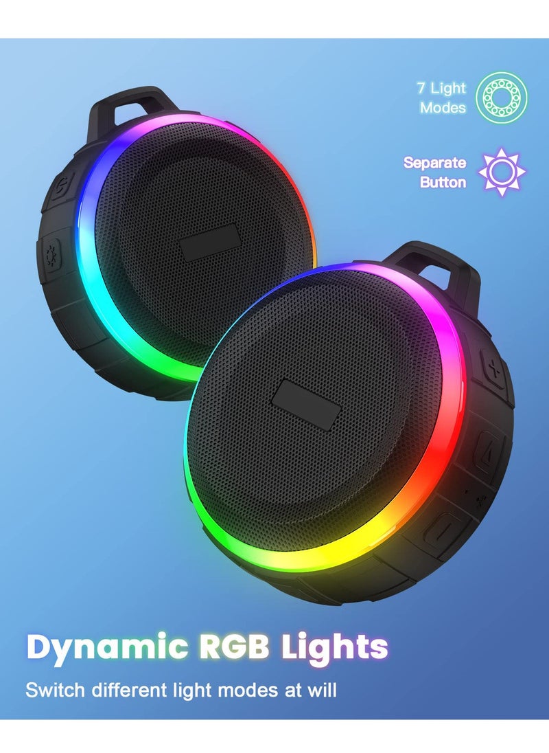 Excefore - Bluetooth Shower Speaker, Portable Bluetooth Speakers, IP67 Waterproof Wireless Speaker with Dynamic Lights, True Wireless Stereo, Crisp Clear Sound, for Sports, Pool, Beach, Hiking, Camping - Image 1