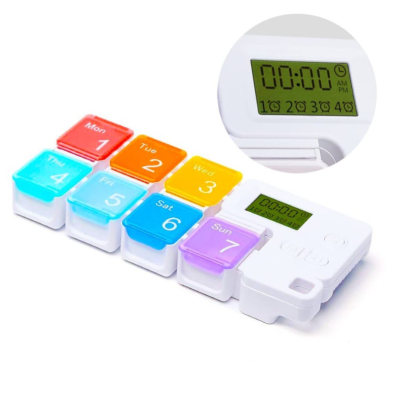 7 Day Medicine Pill Organizer 4 Reminder Alarms Loud Sound 7 Large Compartments Large Screen MoistureProof DustProof Travel WeeklyDaily Pill BoxOrganizerCaseContainerDispenser