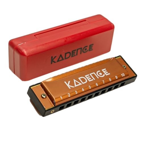 Kadence T104-GD Diatonic Harmonica | Key of C with 10 Holes and 20 Tones | Portable Mouth Organ with Hard Case | Includes Learning Course | Gold - Image 1