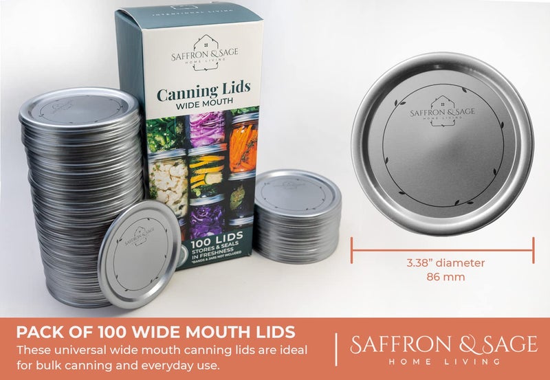 Saffron & Sage Home Living Saffron & Sage Canning Lids Wide Mouth - 100 Count Quality Universal Lids for Ball and Kerr Mason Jars - Good Sealing Performance for a Tight Seal, Food Grade, Rust Proof, and Thick to Prevent Warping - Image 4