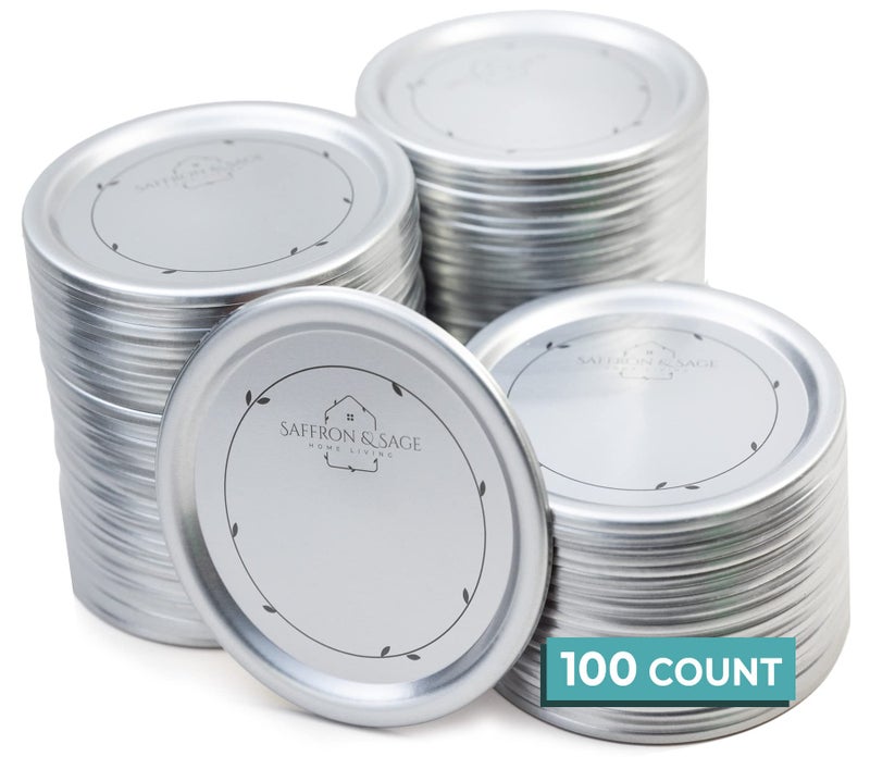 Saffron & Sage Home Living Saffron & Sage Canning Lids Wide Mouth - 100 Count Quality Universal Lids for Ball and Kerr Mason Jars - Good Sealing Performance for a Tight Seal, Food Grade, Rust Proof, and Thick to Prevent Warping - Image 1