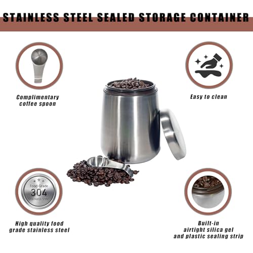 MEKBOK Coffee Canister,Airtight Stainless Steel Kitchen Food Storage Container with Date Tracker and Scoop for Grounds Coffee,Airtight Coffee Beans, Flour,Cereal,(18 OZ - Image 2